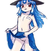 スカートだけ穿かされて更にたくし上げさせられている天子