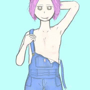 裸のオーバーオールの女の子
