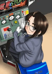 レトロ電車運転ゲームを前にやる気満々の鉄JK