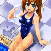競泳水着とプールサイド。