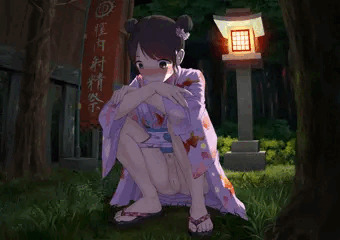 こっそりお外でおしっことオナニーする浴衣ロリっ子