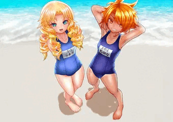ビーチでスク水ロリ×2に逆ナンされるの図