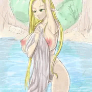 エルフ×水浴び