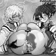 累々戦記の褐色ギャルと牛メガネさんの母乳噴出Wパイズリイラスト