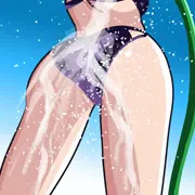 水浴びするムジナ