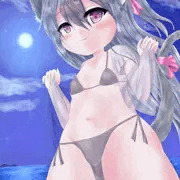 夜の海と黒猫