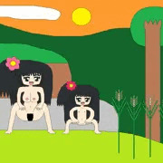 裸族母娘と夕焼け
