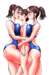 競泳女子にサンドイッチされちゃう