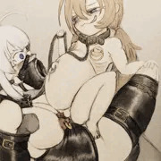 ラバー拘束されたふたなり受けあかりちゃんとボテアイちゃん先輩