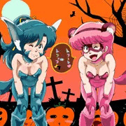 ２０２２ハロウィン赤いタヌキと緑のキツネ