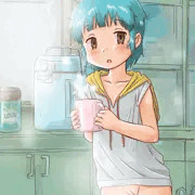 朝のココアを飲む娘