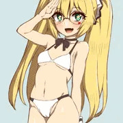 ツインテ丸メガネ水着ちゃん