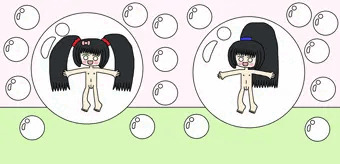 お風呂のシャボン玉に入り込んで