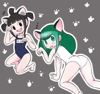 はなちゃんとまきなちゃんスク水にゃんこ
