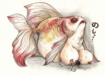 金魚の巨乳に潰される絵