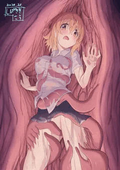 丸呑みされて徐々に取り込まれていく女の子