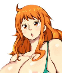 おっぱいが出てることに気づいてないナミさん。