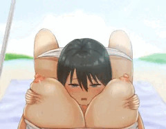 谷間に顔をうずめるショタくん
