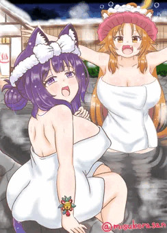 温泉カラカワちゃん＆ニッコウちゃん（タオル・湯気・全裸）