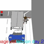 赤信号で足止めを受けて小便が耐え切れず停車中の貨物車の右端に潜めてする運輸バイト少女