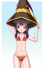 ビキニのめぐみんと色々出してるめぐみん