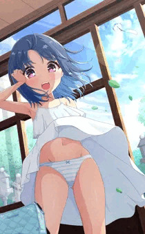 風でスカートめくれちゃった女の子　skeb