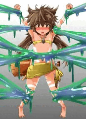 ケモミミ　少女　スライム状のものに捕まる
