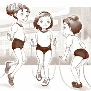 女子の縄跳び。