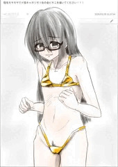 お題箱から【陰毛モサモサでド陰キャガリガリ女の金ビキニを描いてください！！！】