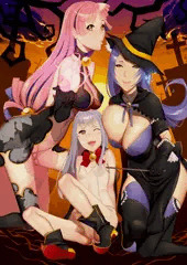 ハロウィンっぽい魔女三姉妹絵