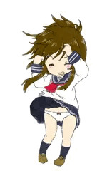 風でスカートがめくれてパンチラしている電ちゃん