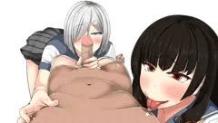 浜風…と、乱入した磯風によって３点責めされる提督_静止画
