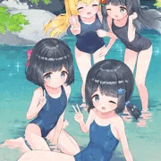 スク水で川遊び