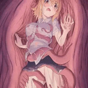 丸呑みされて徐々に取り込まれていく女の子