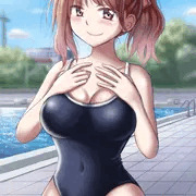 微笑みのスク水ポニテお姉さん