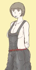 裸オーバーオールの女の子