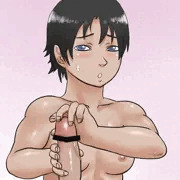 褐色で筋肉質な子がぎこちない手つきで