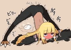 例のポーズで産卵する褐色ハーピィちゃん