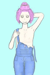 裸のオーバーオールの女の子