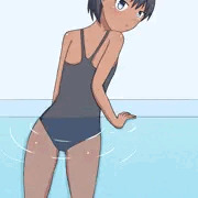 日焼けスク水プールサイド