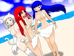 浜辺の三人