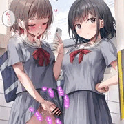 道端でおっきしたふたなりちゃんと見守る友人