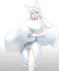垂れ超乳メガネ白狐セルフ乳揉み噴乳