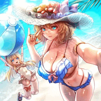 水着アリスと上海人形（暑中見舞い）