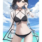 ビニール上着黒水着少女