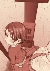 電話ボックスで雨宿りする千枝ちゃん