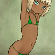 金髪褐色女児と緑