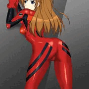 触手プラグスーツを着せられたアスカ（背面）