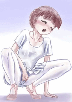 股間に指先を添えるバレエ少女