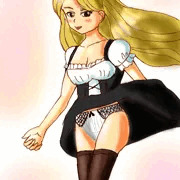 スカート捲れたメイド服の子。